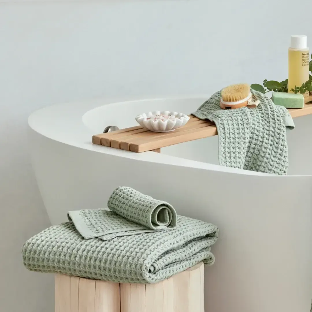 Salbeigrünes Onsen Waffeltuch-Set aus drei Teilen – Bild 2